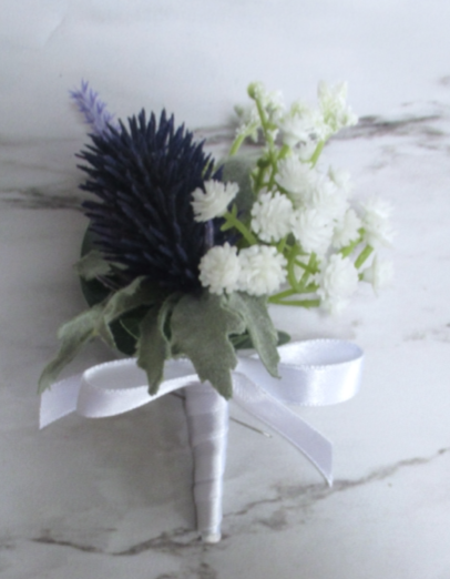 Thistle & Gypsophila Buttonhole , Scottish inspired buttonhole